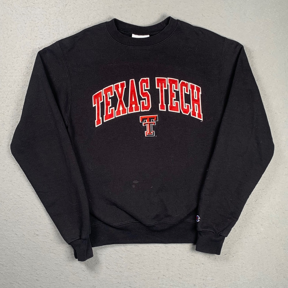 Champion Sweatshirt Mens Small Black Texas Tech Red Raiders Crewneck Pullover